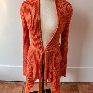 Mystree Tangerine cable knit cardigan with tie belt